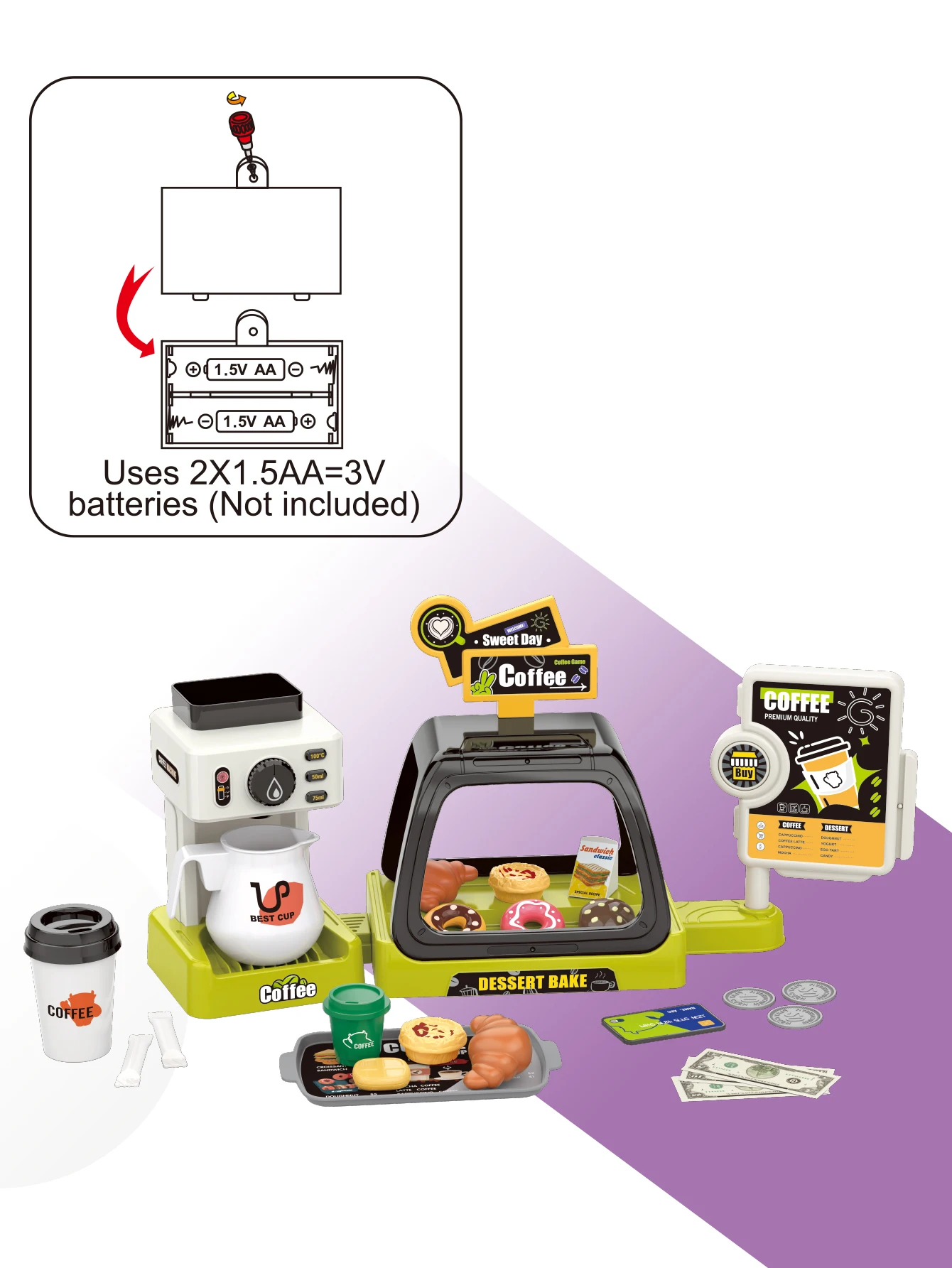 Kaffee maschine 3-in-1 Combo-Set mit Sound, manuelle Abgabe so tun, als würden Kinder spielen Set Geschenke für Jungen und Mädchen