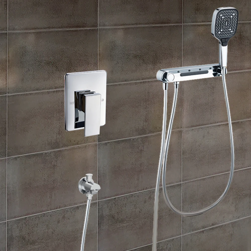 

Concealed Hot and Cold Shower System Three Function Massage Jet Bathroom Faucet Chrome Punch-free Installation Misty Waterfall