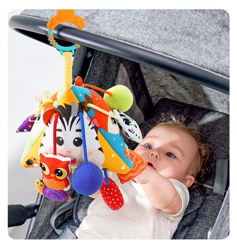 Newborn Baby Sensory Hanging Rattles Soft Early Learning Toys Kids Plush Stroller Infant Car Bed Crib with Teether for Toddlers