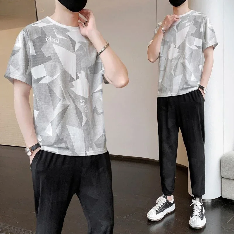 

Sweatshirts Man Trousers Sets Tracksuit Sweatsuit Print Graphic Luxury Korean Two Piece Set Casual T-shirts Pants Suits for Men