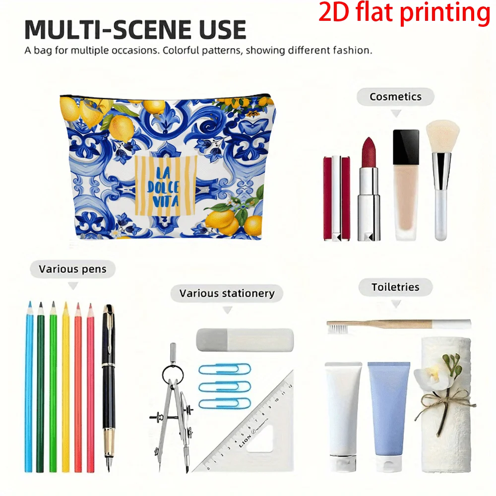 Women S Lemon Print Cosmetic Bag with Zipper Closure Portable Travel Bag for Daily Use Gift Lemon Themed Travel Storage Bags
