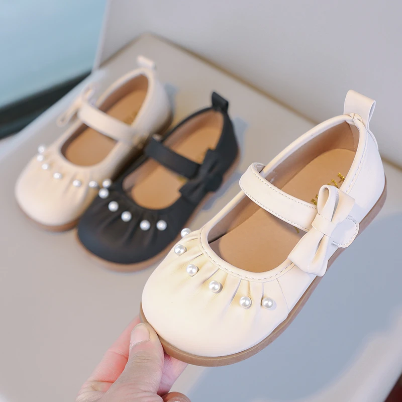 

Hot Selling Pearl Children's Elegant and Lightweight Bow Flat Shoes Summer Princess Fashion Soft and Comfortable Casual Shoes