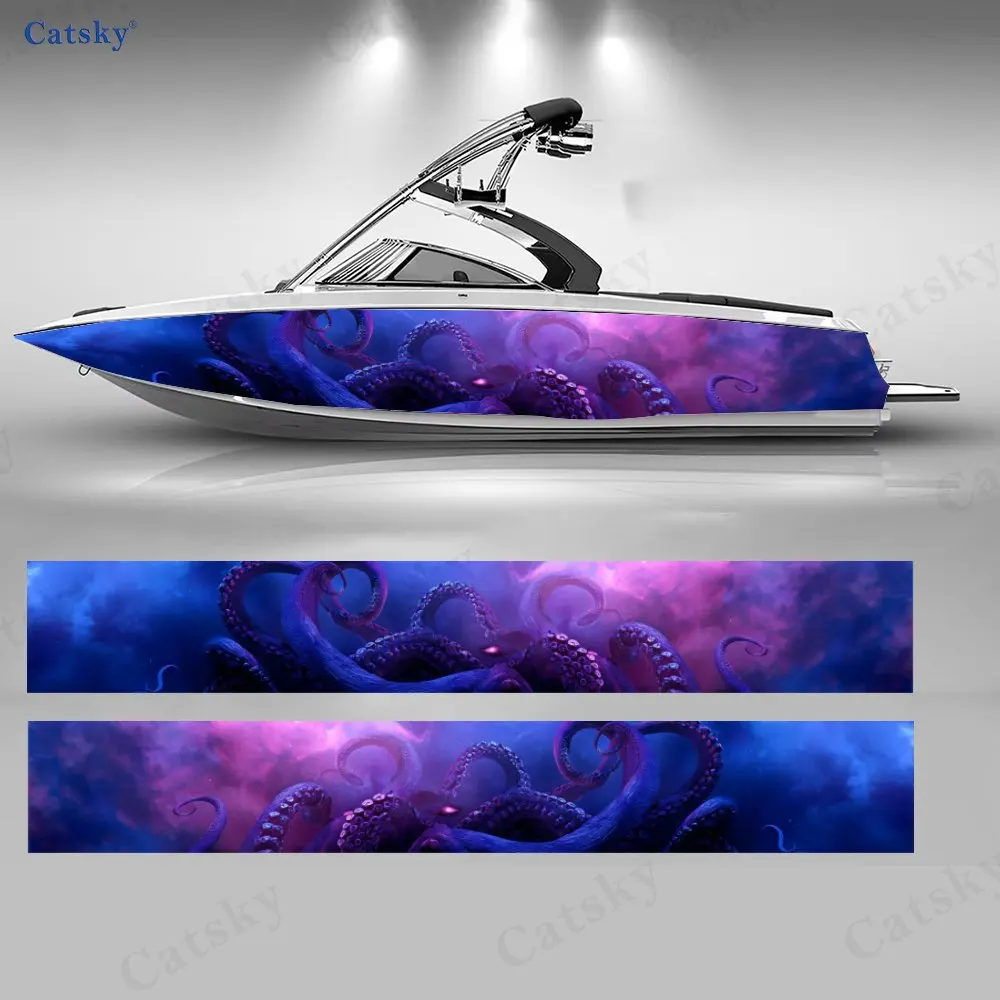 

Наклейки на лодки с изображением морских монстров темно-фиолетового цвета, водонепроницаемые и прочные виниловые наклейки из ПВХ для рыболовных судов, прочный и стильный дизайн