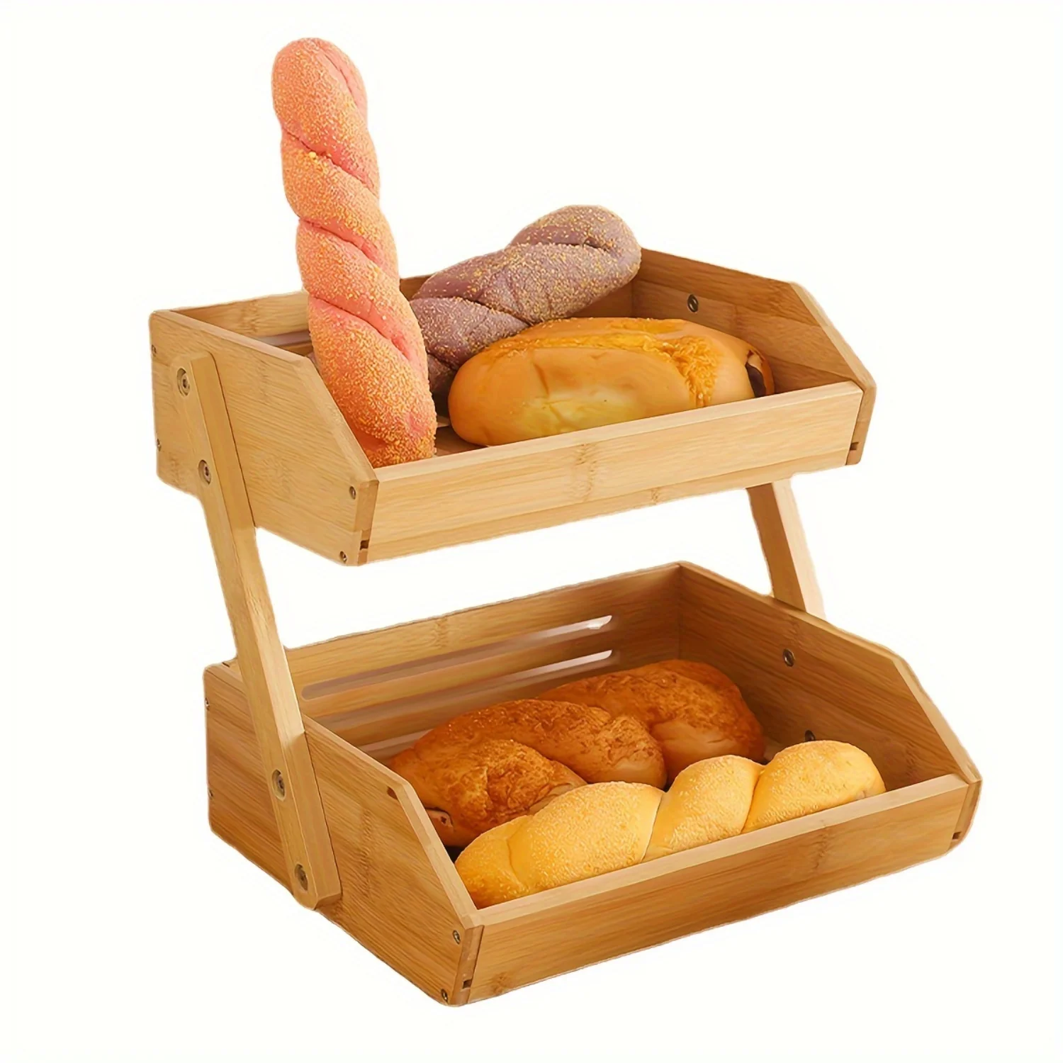 European Style Bamboo Fruit Basket, Double-layer Simple Snacks Sundries Basket - Ideal for Kitchen, Living Room, Picnics, Campin