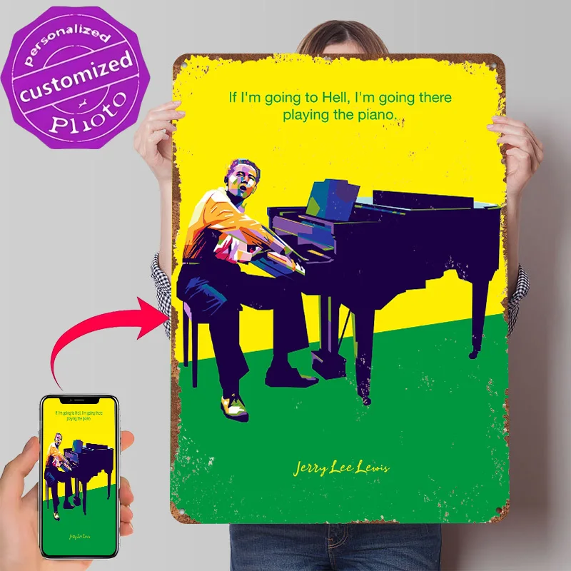 Placa de Metal Personalizada Jerry Lee Lewis: Arte de Parede Retrô Vintage para Fãs, Decoração de Quarto e Escritório, Placa Personalizada para Casa e Decoração de Parede
