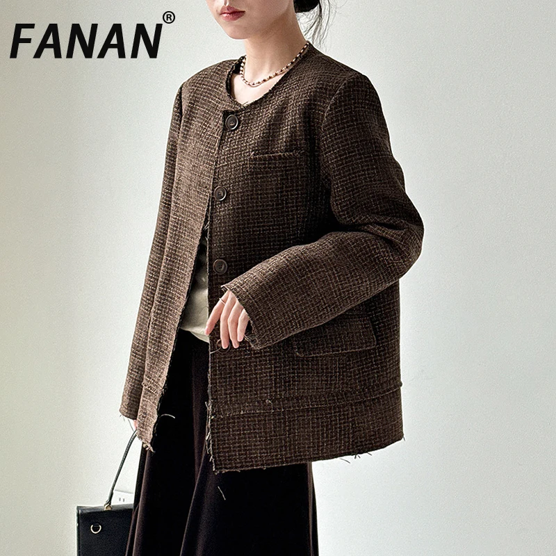 

FANAN темпераментный дизайн с кисточками, женские пиджаки с круглым вырезом, однобортные офисные женские куртки, женские топы, новинка осени 2023 г.