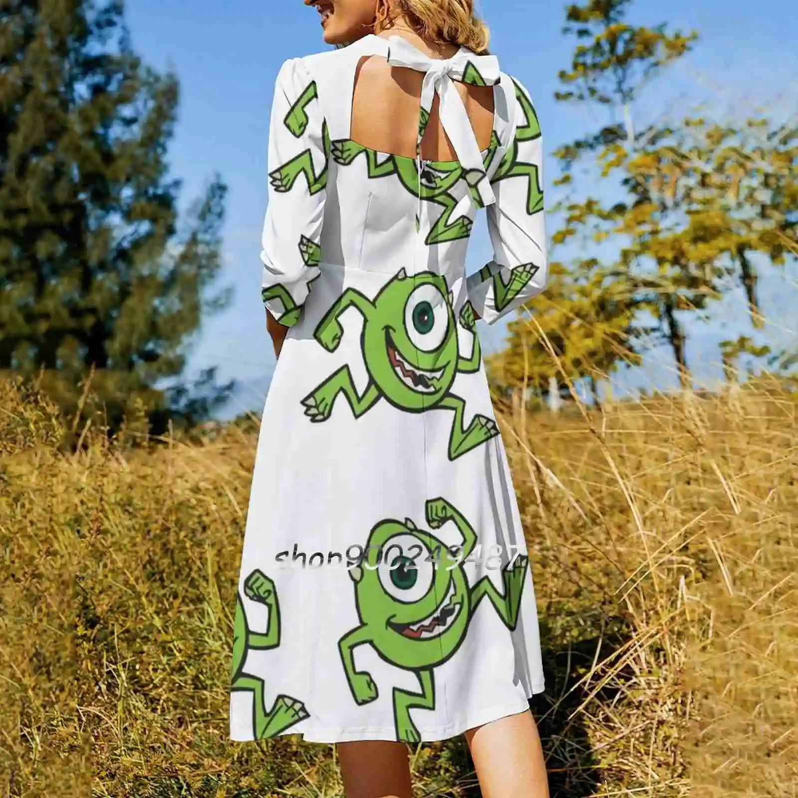 Monsters Inc Mike Retro Square Neck Dress Cute Loose Print Dresses Elegant Beach Party Dress Mike Wizowski Monsters Inc Kids