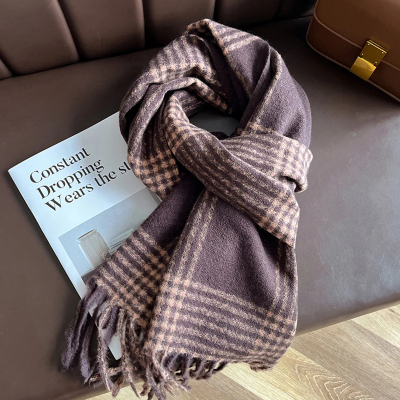 

New Purple Scarf Cashmere Woman Wool Felling Ladies Acrylic Scarves Warm Checkered Scarf Women's Winter Poncho Echarpe Stoles