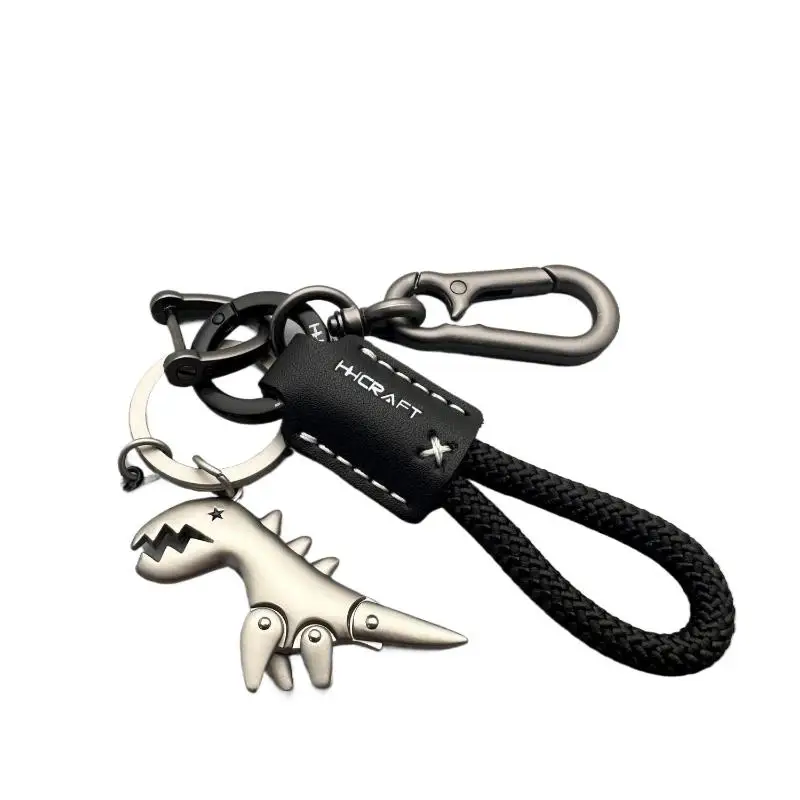 NEW Hot！Motorcycle Decoration Accessories Little Dinosaur Car Keychain Single Leather Woven Rope Metal Keychain Handbag Pendant