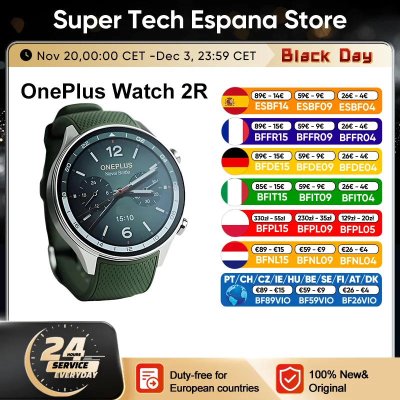 OnePlus montre 2R Smartwatch Snapdragon W5 + BES 1.43 ''écran AMOLED 100H durée de vie de la batterie Bluetooth appel WiFi IP68 Wear OS par Google