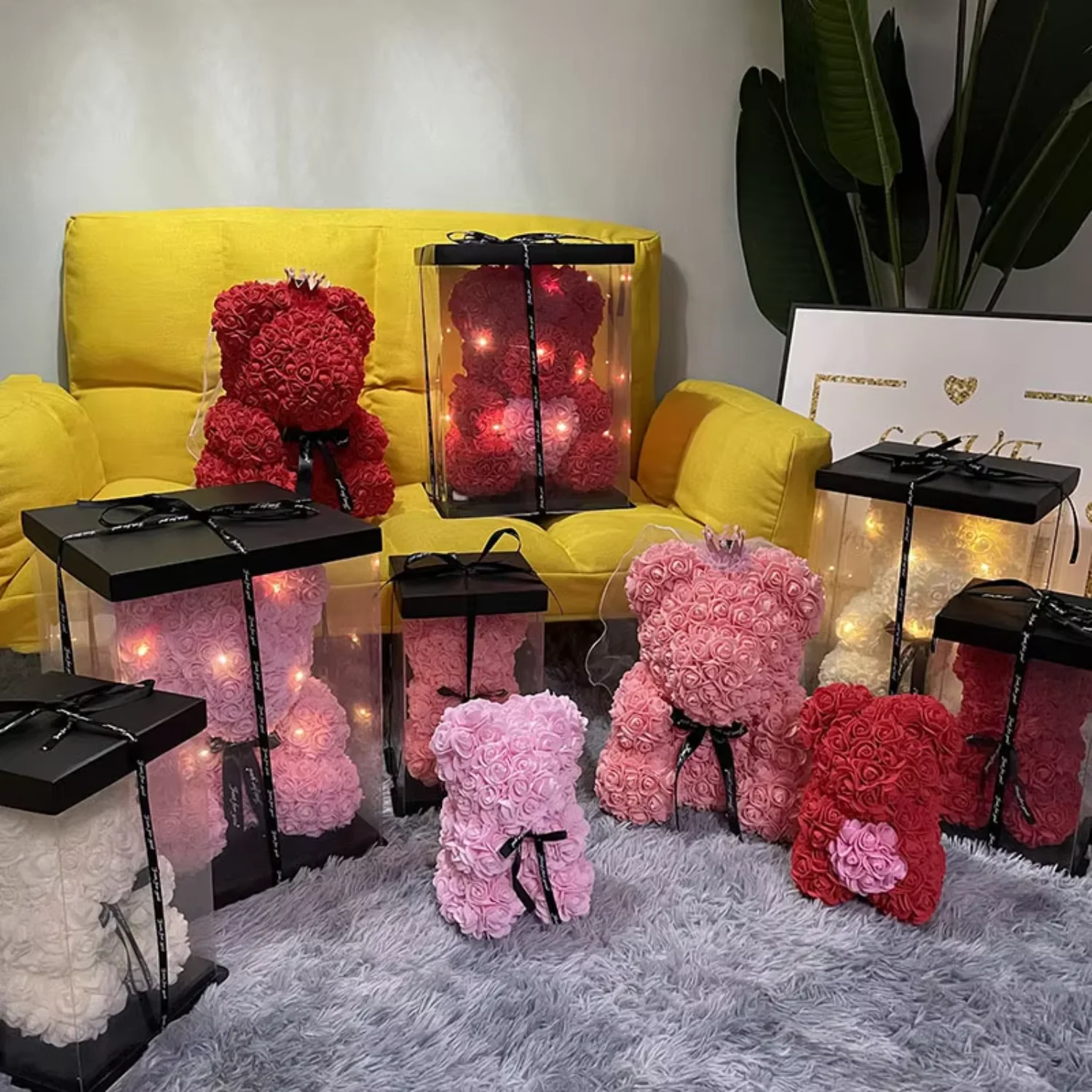 Sıcak Satış Ucuz 25 cm PVC Hediye Kutusu 2024 sevgililer Günü PE Köpük Çiçek Teddy Gül Ayı
