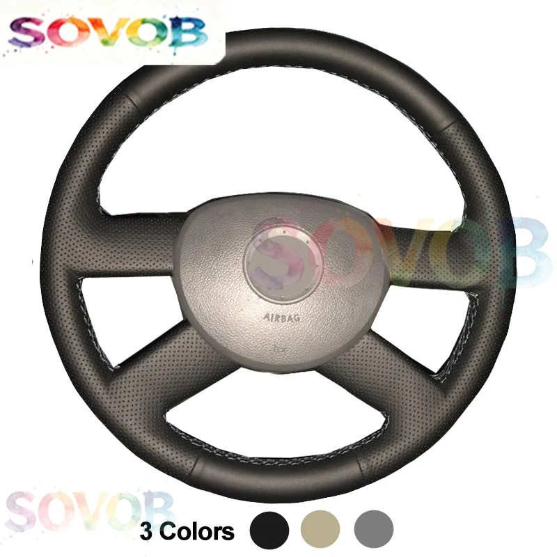Hand Sewing Car Steering Wheel Cover Wrap For Volkswagen VW Polo IV 2001 - 2009 Touran I 2003 - 2006 Braid On Steering Wheel