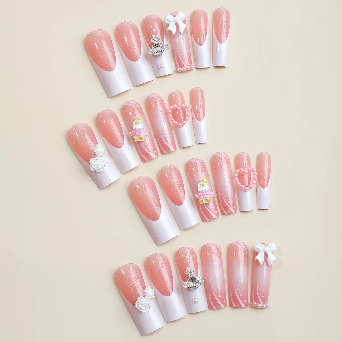 Hot selling 24Pcs European and American Pink Love Magic Castle Detachable Nail Tips Cute and Sweet Nail Press on n ails