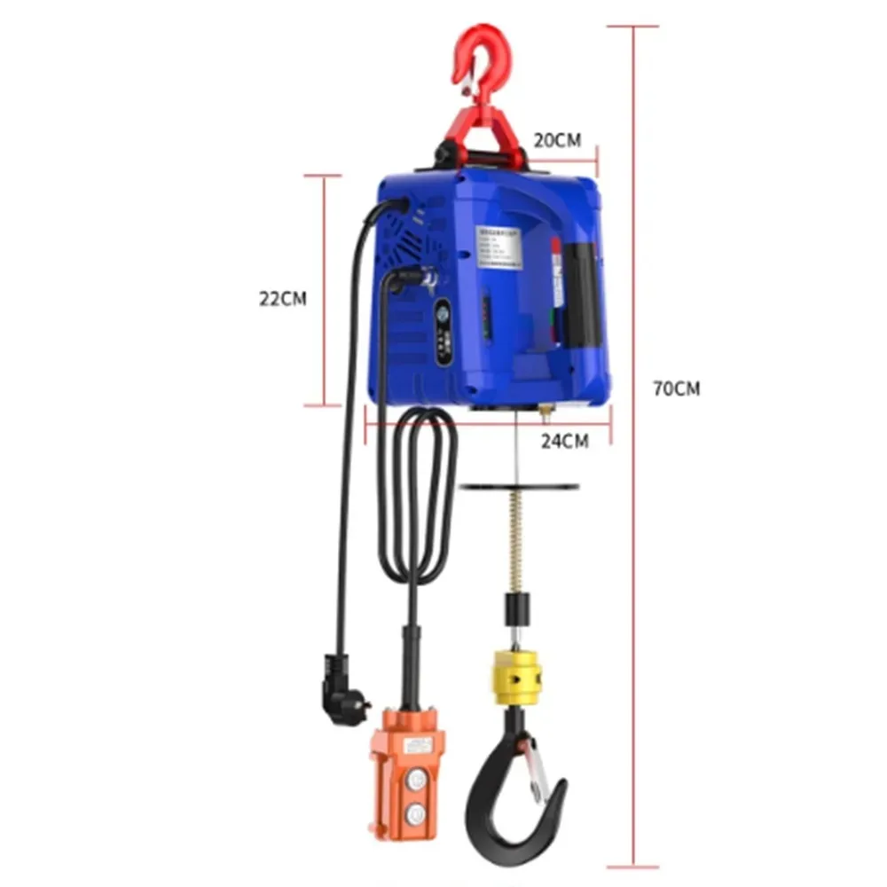 Portable Electric Hoist 1500W Wireless Remote Control Winch Crane Machine Hook Pulley System 500kg Capacity with Remote Control