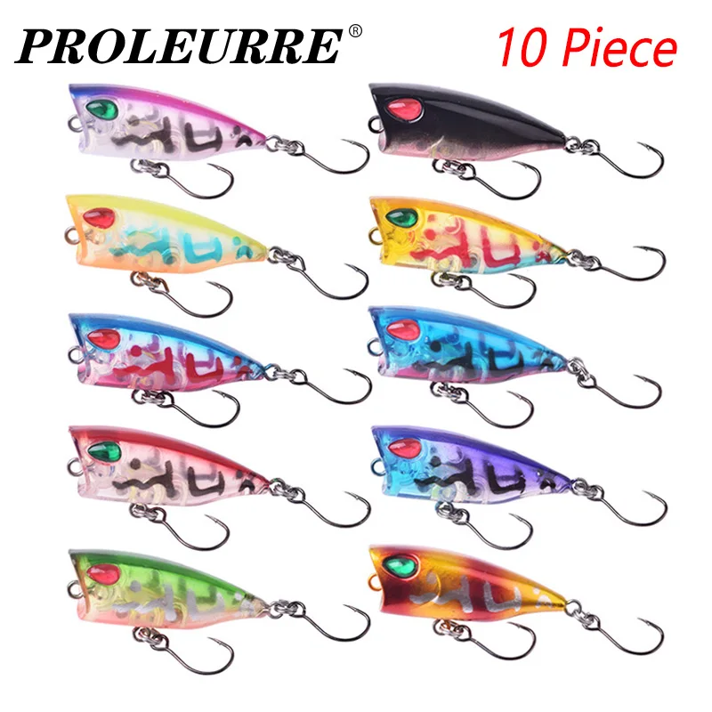 

10pcs Topwater Mini Popper Fishing Lure Set 4cm 3g Hard Plastic Wobbler Tackle Artificial Bait for Small Trout Carp Bass Pesca