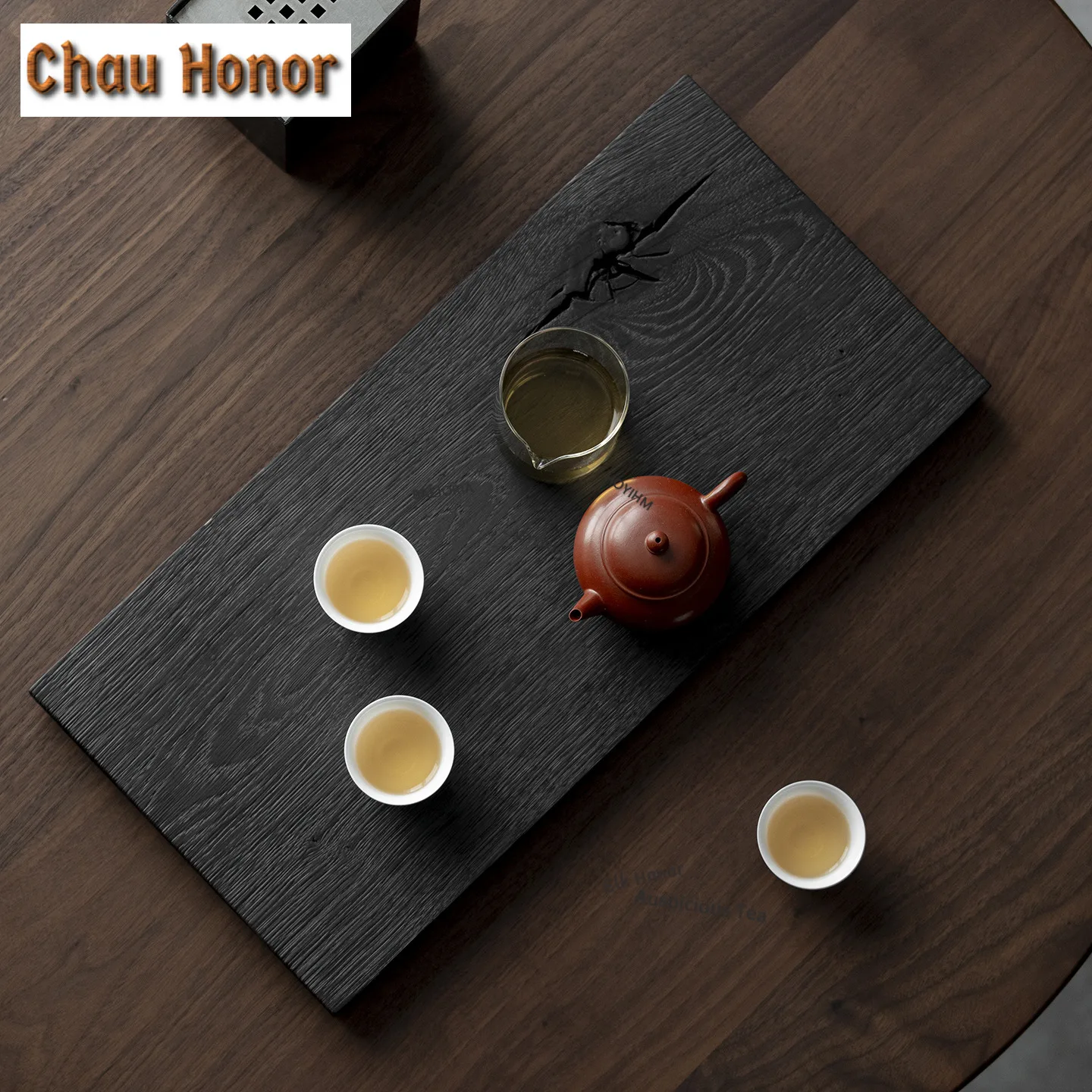 Charcoal-burned Black White Oak Wood Tea Tray Afternoon Tea Dessert Plate Coffee Storage Board Tray Dishes For Serving Tea Items