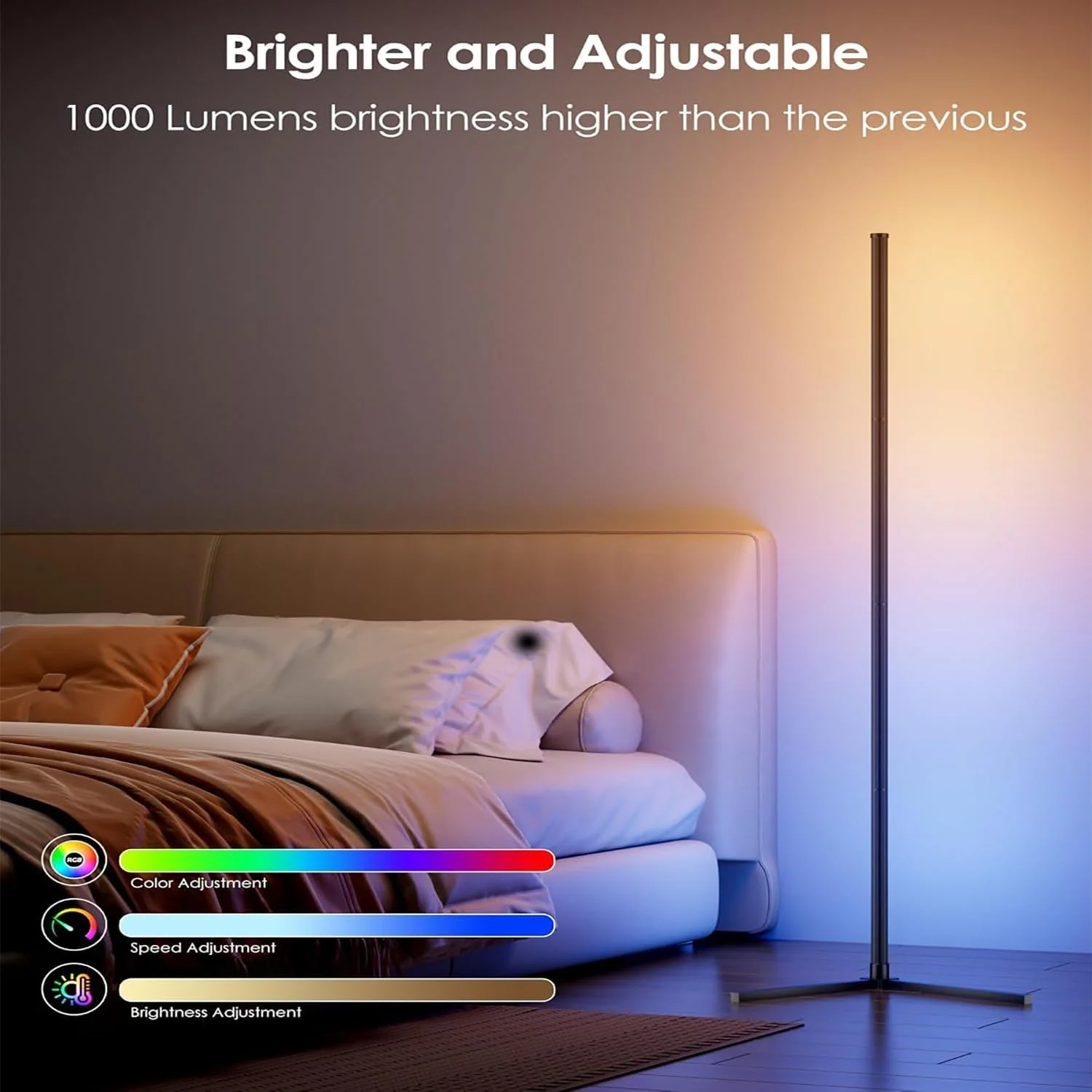 2PCS Smart APP Control Corner Floor Lamp Standing Light for Living Room Work With Remote Music Sync RGBIC Color Change 160CM