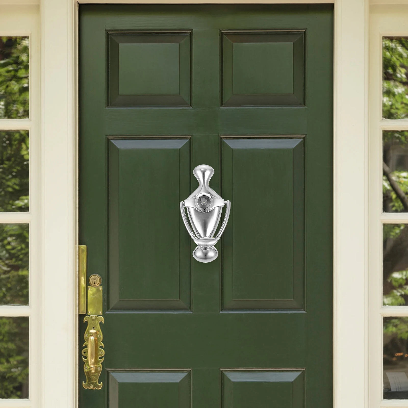 

Knocker With Peephole Zinc Alloy Wide Base Smooth Finish Beautiful Arc Easy Install Front Door Security Knocker Door