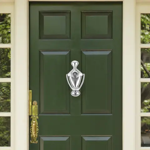 Knocker With Peephole Zinc Alloy Wide Base Smooth Finish Beautiful Arc Easy Install Front Door Security Knocker Door