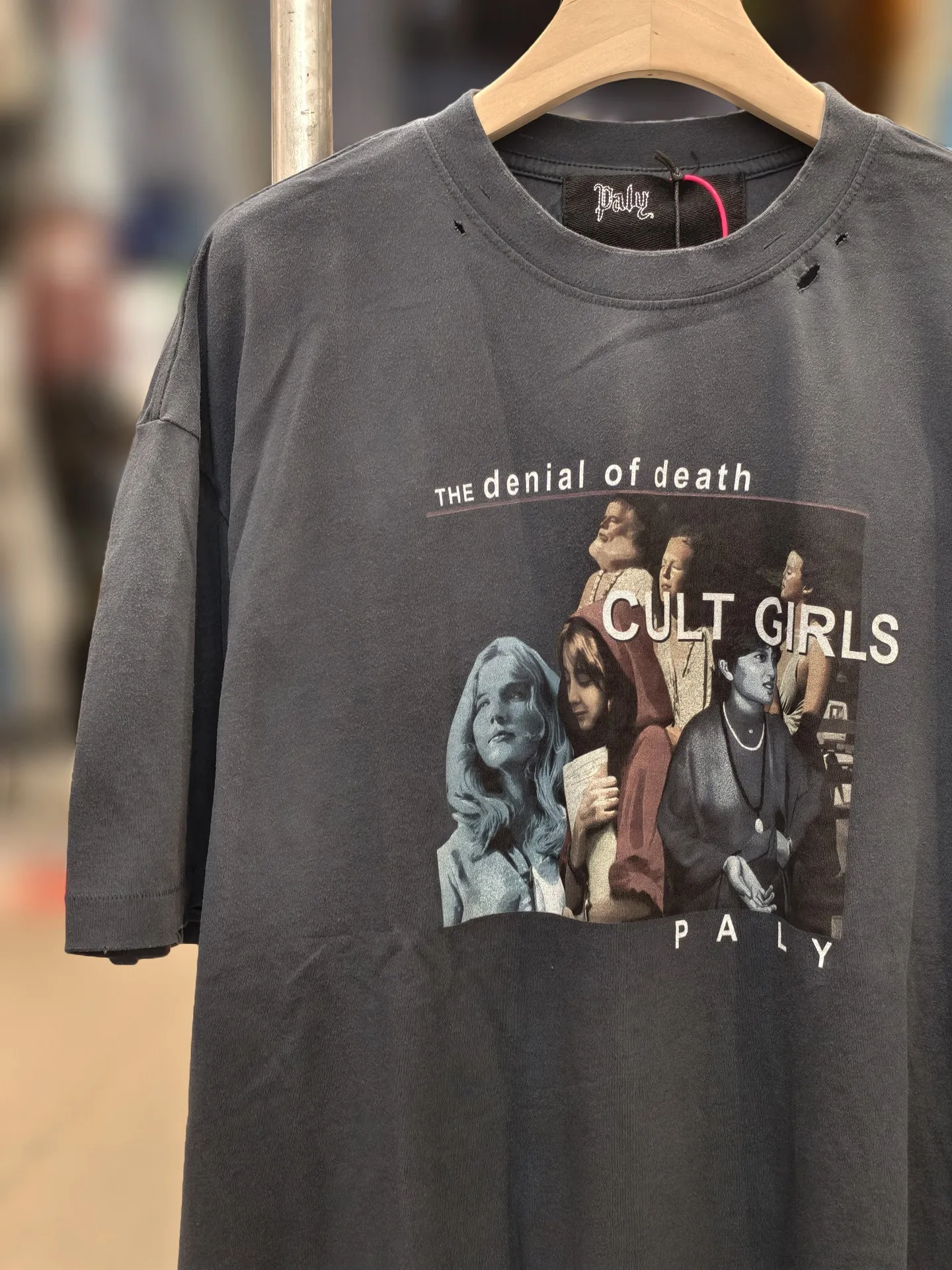 26ss Vintage Style Paly THE denial of death  Printed Women Men T shirts tees Men Streetwear Oversized Cotton Washed Top