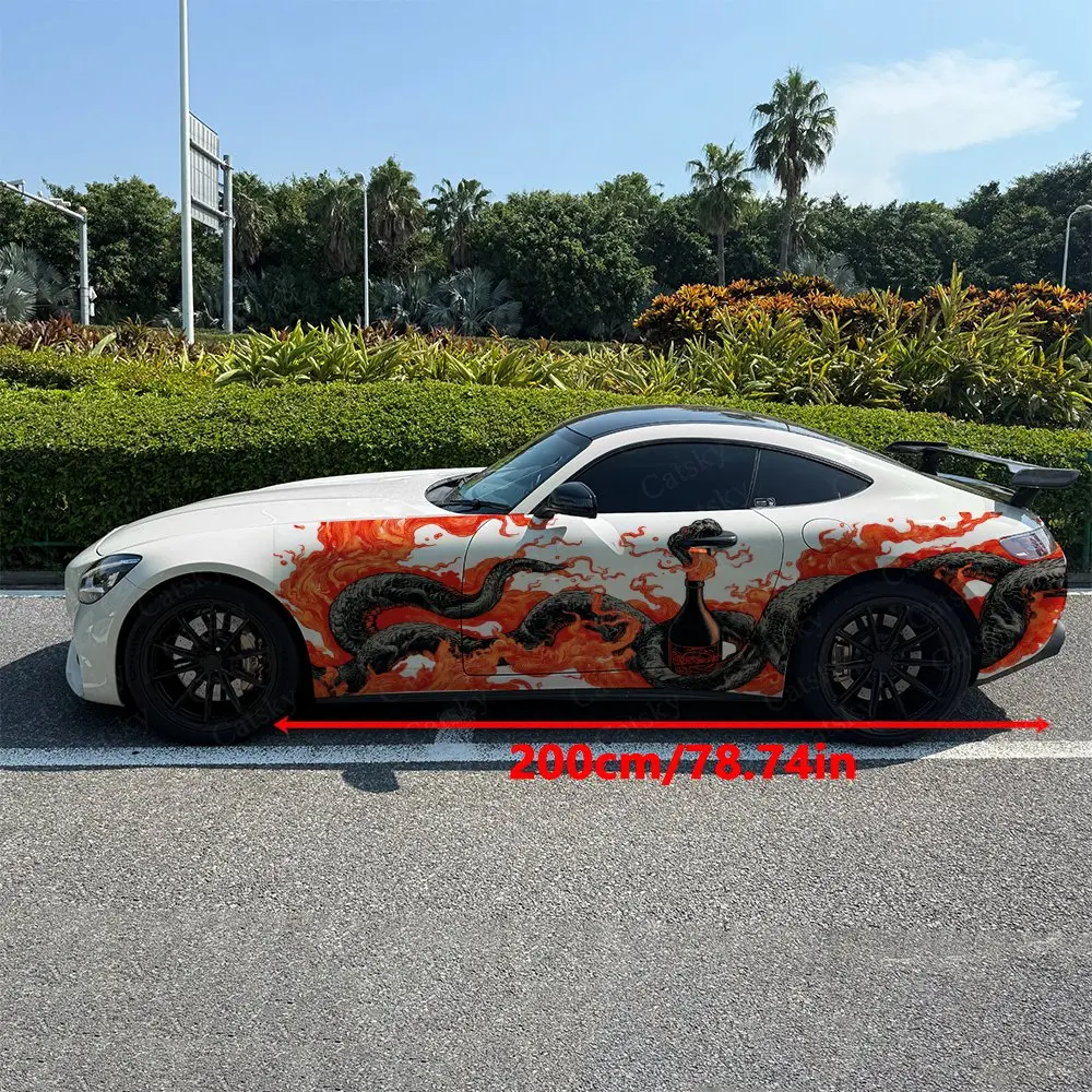 2pcs Blazing Snake Bottle Realm, Durable, Fade-resistant, Enhance Vehicle Aesthetics With Bold Artistic Design Car Vinyl Wraps
