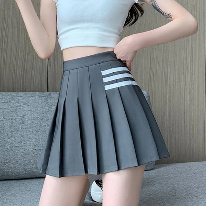 Harajuku Striped Mini Skirt Women JK Japanese Kawaii Black Pleated Short Skirts Summer Korean Preppy Fashion White Tennis Skirt