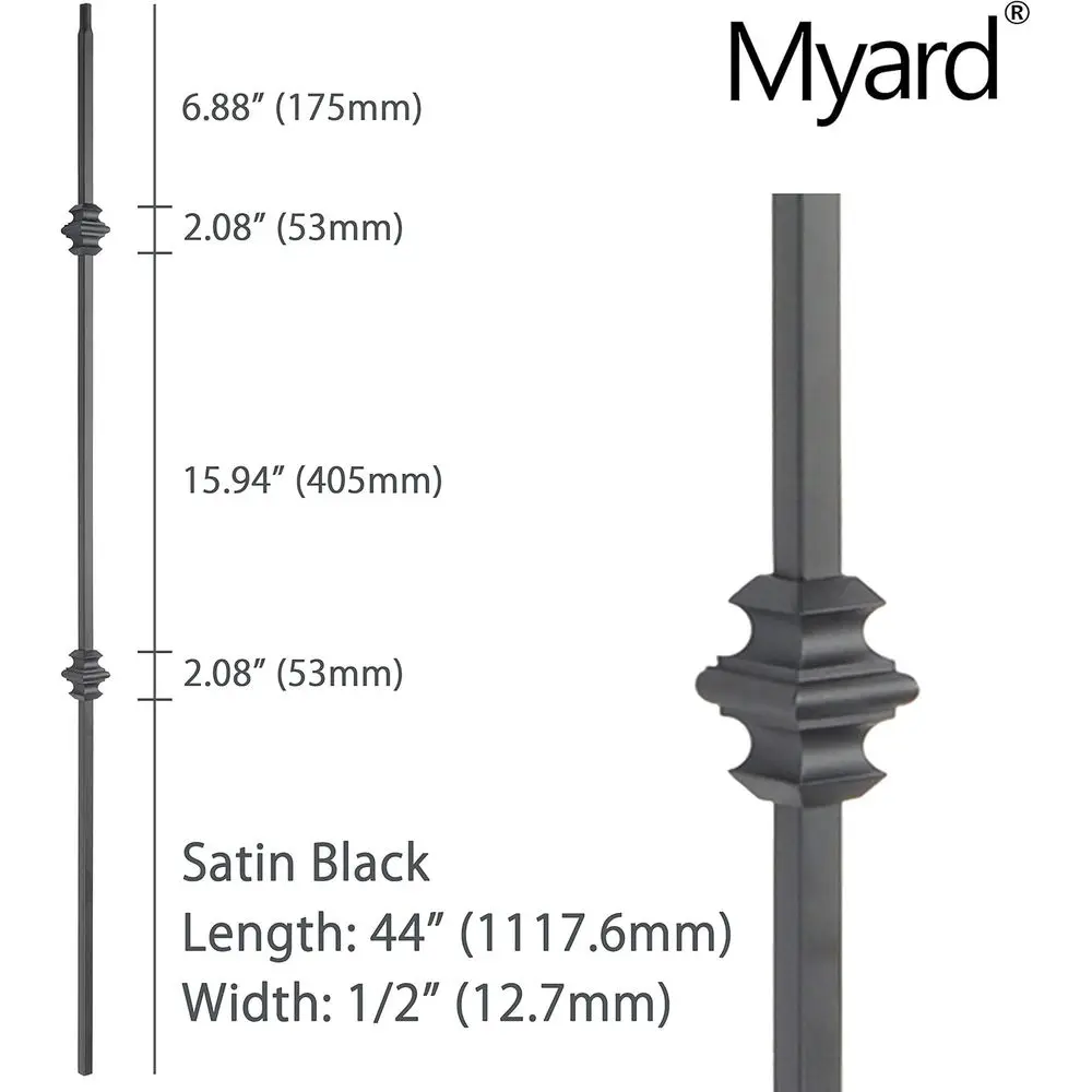 Half-Inch Square Forged Iron Stair Balusters, 44 10-Pack, Satin Black for Deck Railing and Staircase Balustrade
