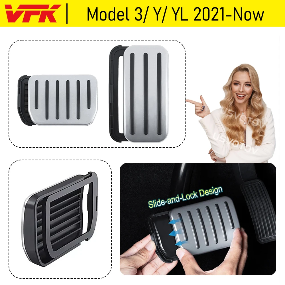 VFK Aluminum Performance Pedal Covers for Tesla Model 3 Y YL Accelerator Brake Pedal Sets Foot Pedal Pad Replacement Accessories