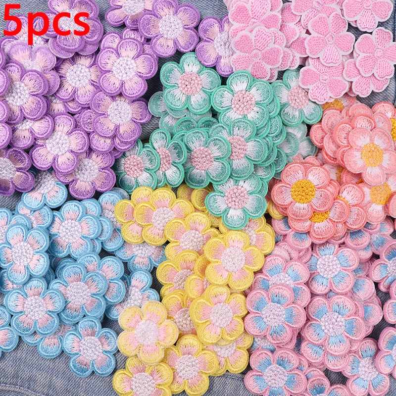 5pcs/Lots Colorful Flowers Full Embroidered Patch DIY Cartoon Iron On Patches For Clothing Jackets Sew Stickers Badge Decor