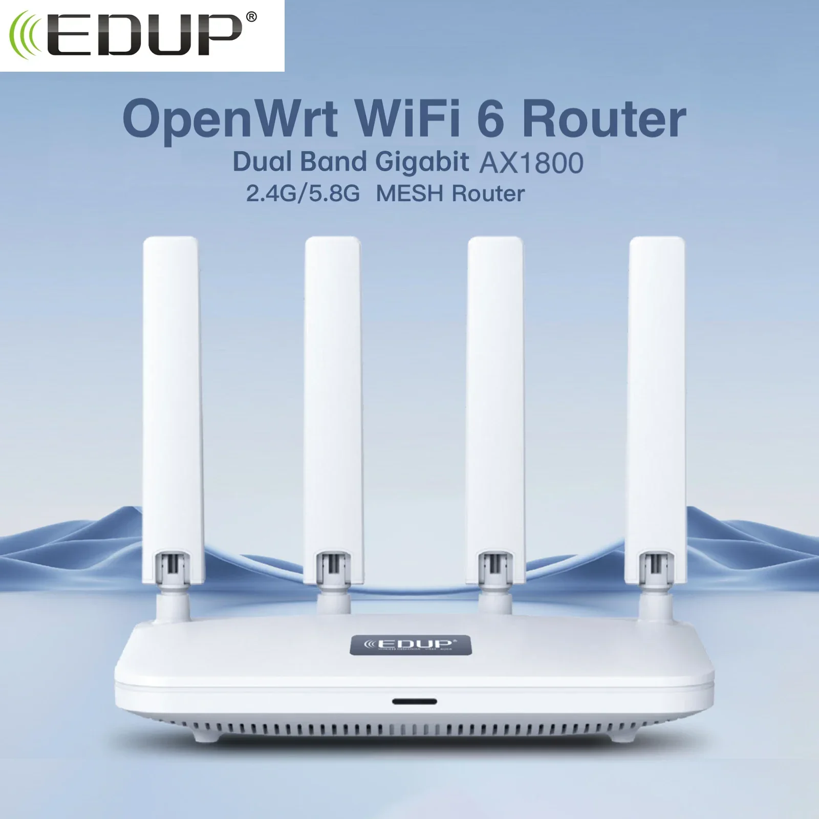 EDUP Openwrt Router W​ifi 6 Mash Router AX1800 2.4GHz 5GHz Dual Band Gigabit Wireless Routers High Gain Antennas Strong Signal