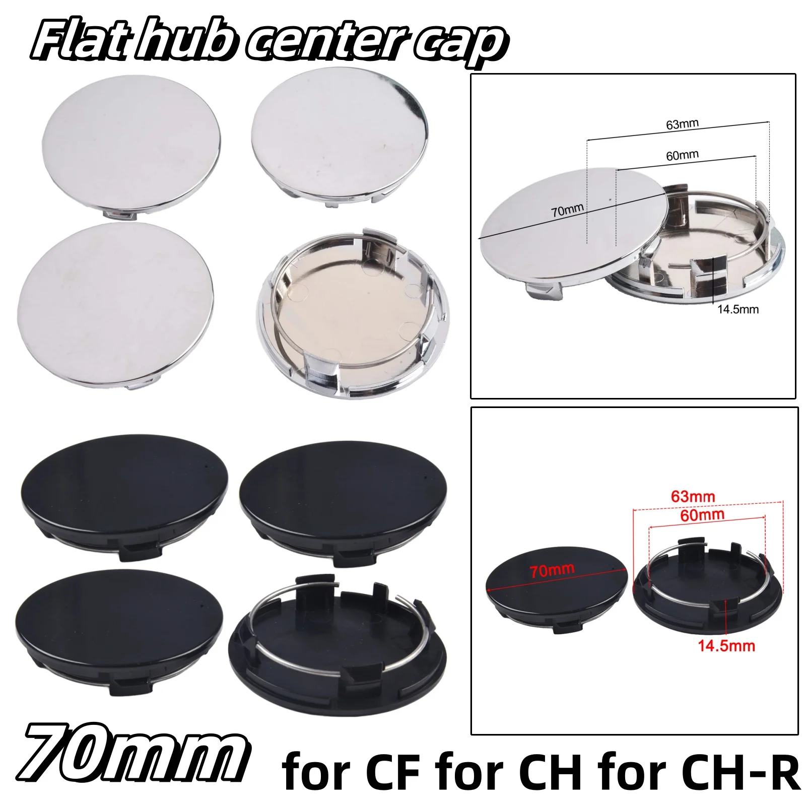 4pcs Car Wheel Hub Center Badges Wheel Cap Rim Hub Cap Cover Flat Hub Center Cap For CF For CH For CH-R 70mm For RM Rims Type