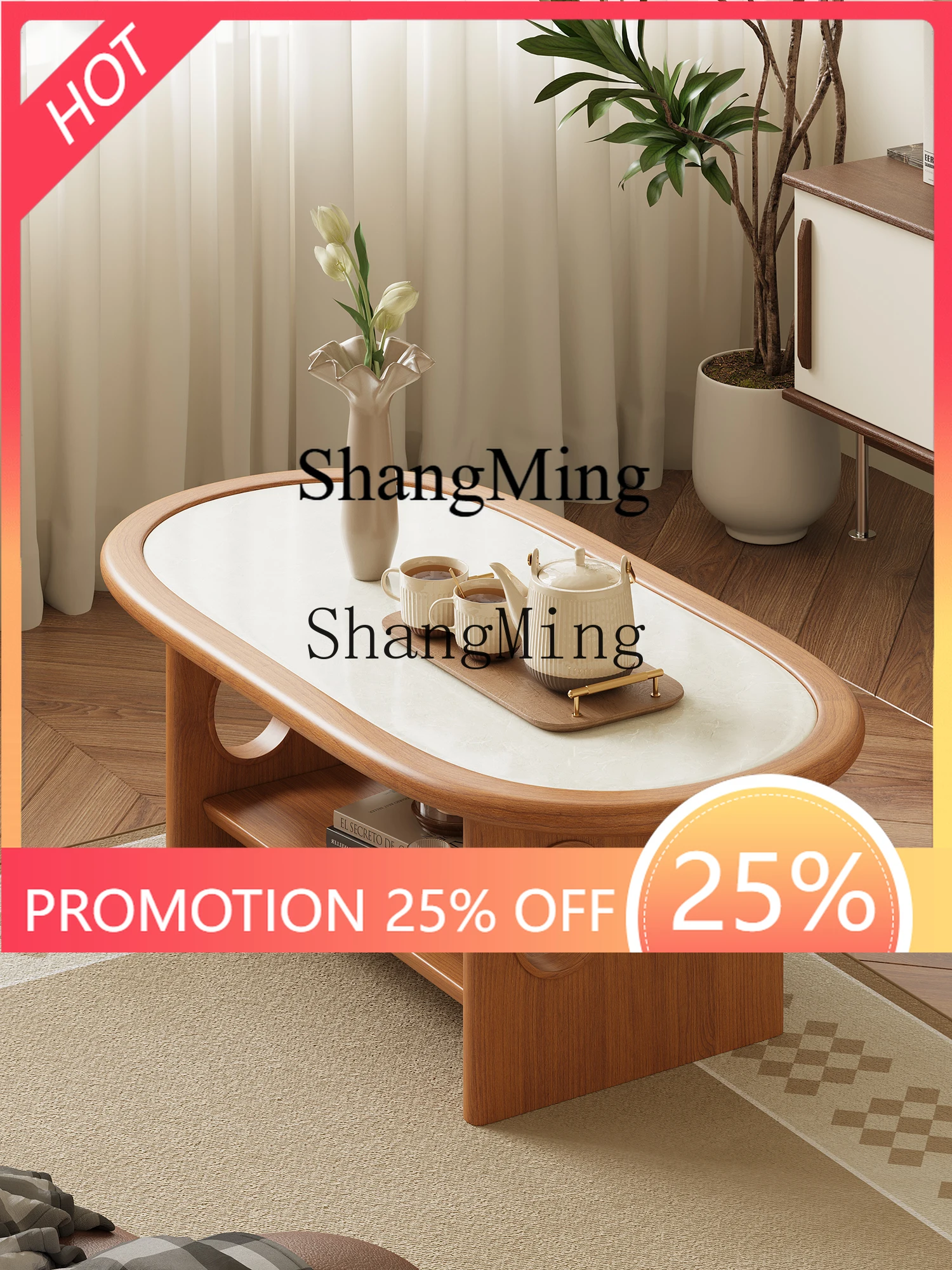 

ZYY solid wood oval coffee table living room household sofa table small apartment premium simple tea table