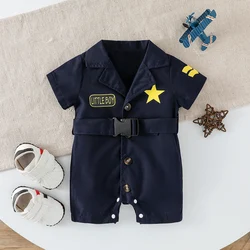 2025 New Style Cute Baby Boys Summer Short Sleeve Lapel With Letter Casual Jumpsuit For Newborn