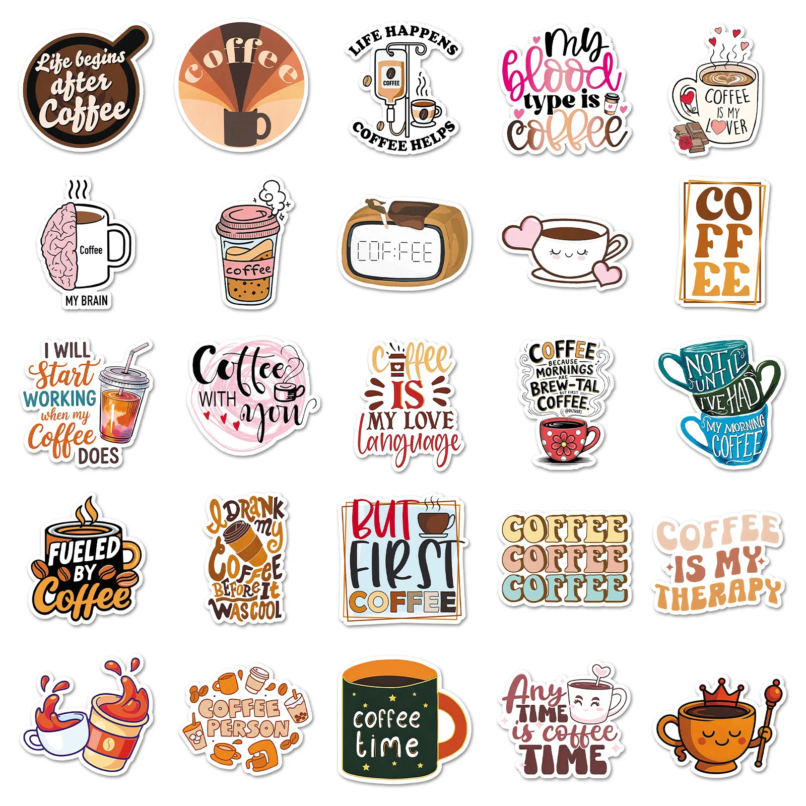 

50PCS Coffee English Graffiti Sticker Coffee Fun Sentence Cartoon Decorable Water Cup Notebook iPad Waterproof Sticker Kids Toy