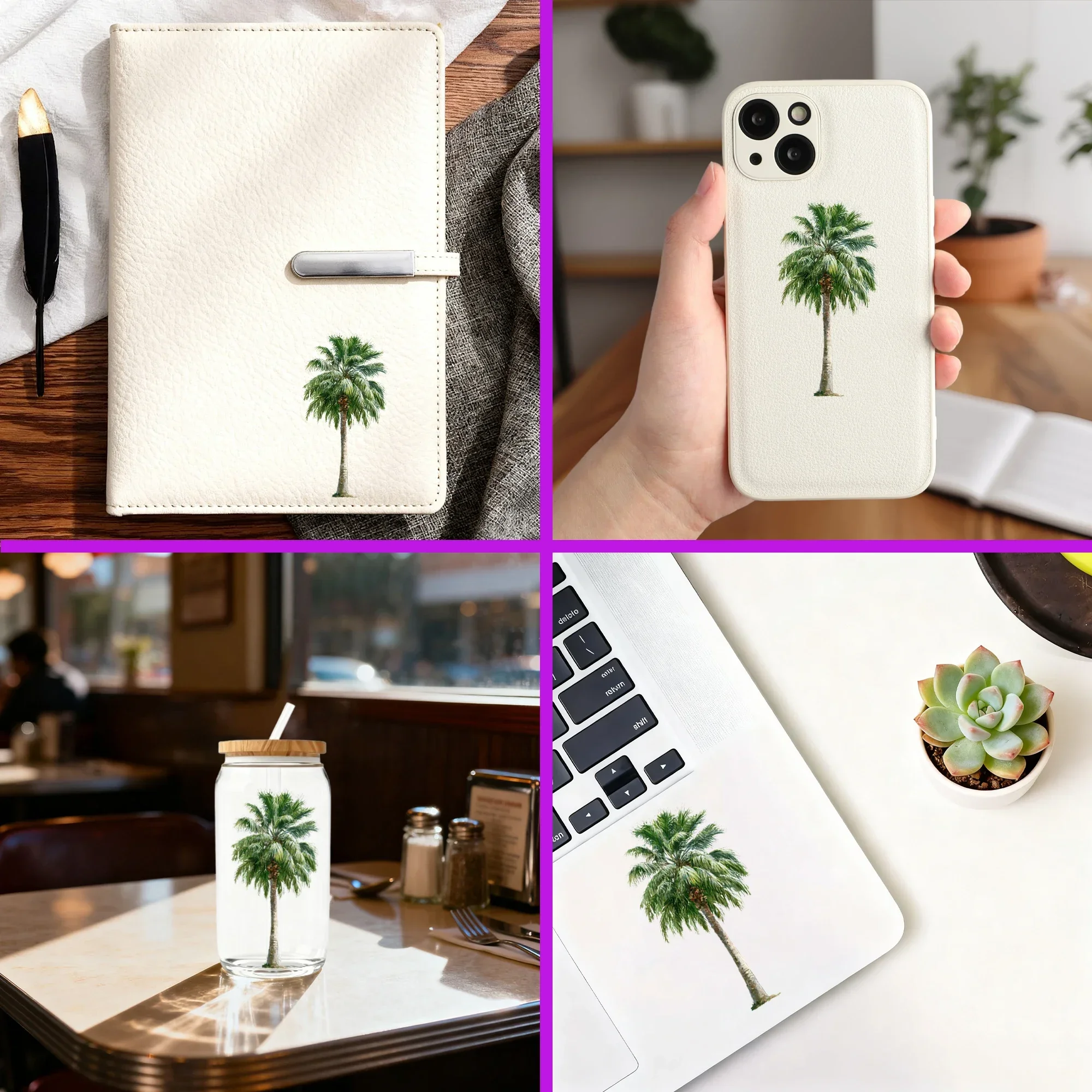 24PCS/Set Palm Tree Watercolor  Themed UV DTF 16OZ DIY Transfer Sticker For 16OZ Water Bottles Glass Bottles Laptops Home Decora view 5
