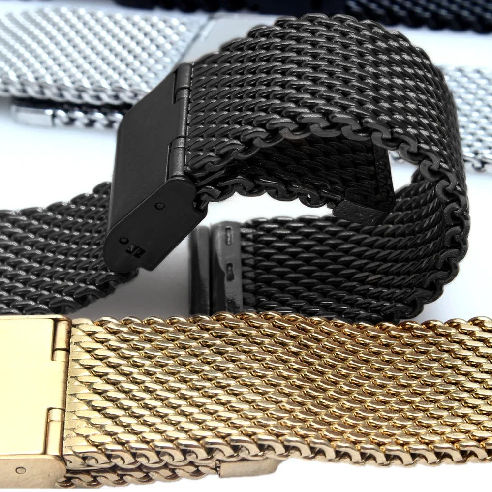 18mm 20mm 22mm 24mm Quick Release Universal Milanese Watchband Watch Band Mesh Stainless Steel Strap Wrist Belt Bracelet Black