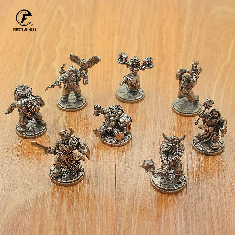 Vintage White Brass Miniature Dwarf Warrior Statue Desktop Board Game Warrior Model Toy Boys Desk Decorative Ornament Craft Gift