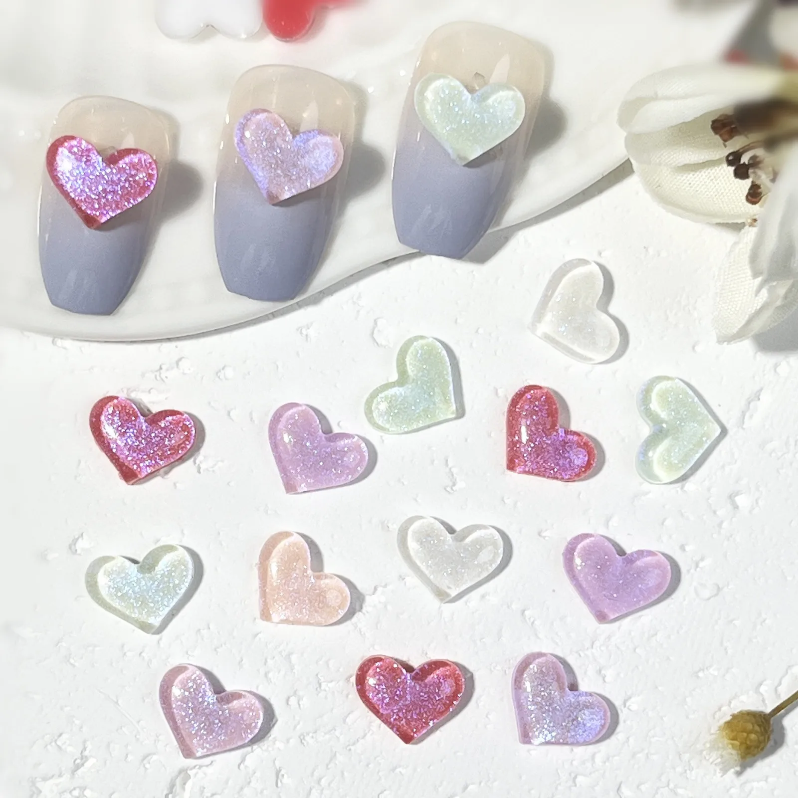 20pcs miniso heart cartoon nail charms for diy nail making cute mini resin flatback nail art decoreation