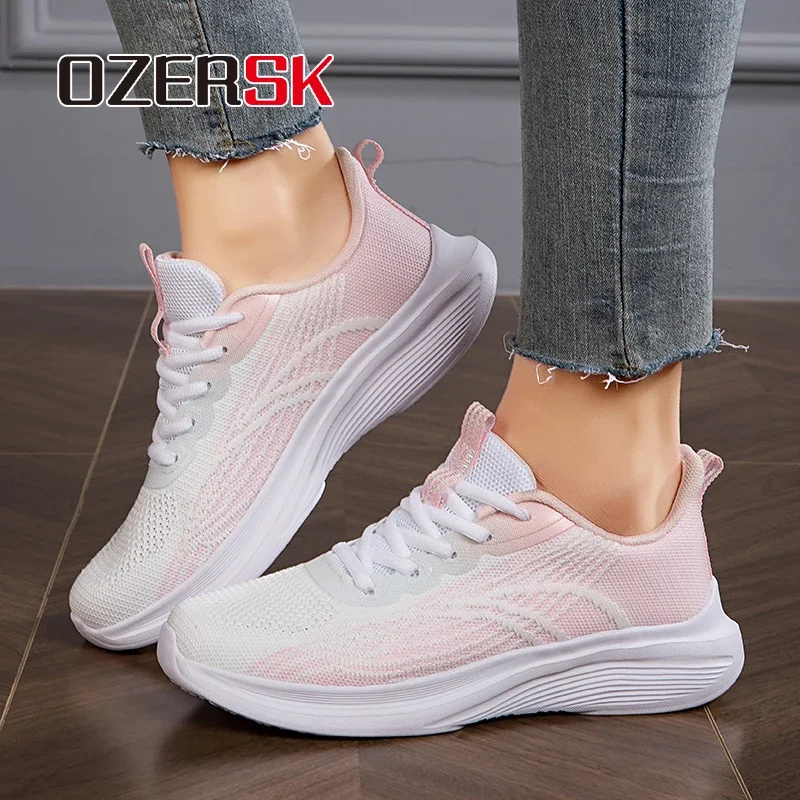 OZERSK Scarpe da donna in tessuto intrecciato alla moda, leggere, traspiranti, comode, antiscivolo, scarpe da ginnastica casual da donna