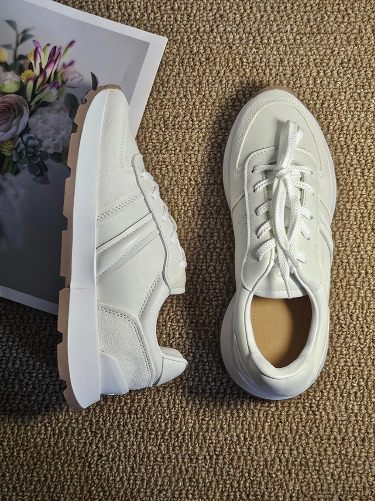 MOOQDAAX Spring Summer 2024 New Women\'s Shoes Genuine Leather Trim Shoes Heel Design Casual Platform Sneakers Women