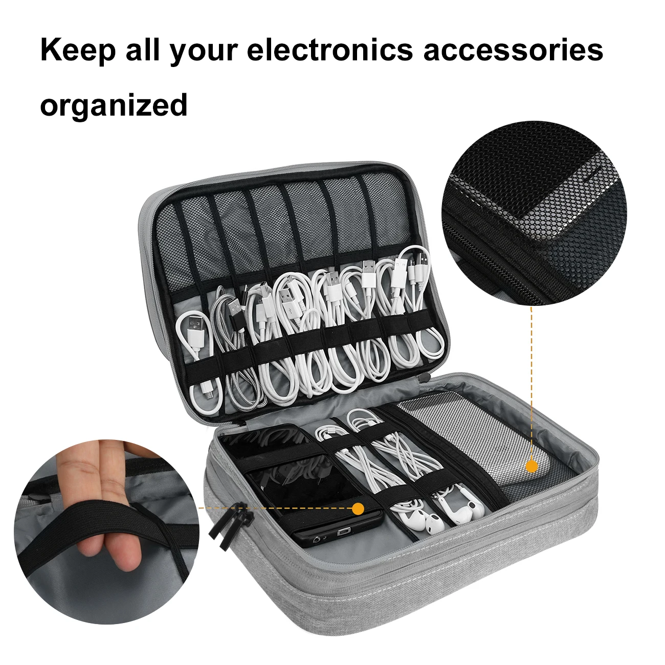 Three Layer Electronic Accessories Organizer, Storage Bag with Cable Gadget Bag Waterproof Carry Pouch for iPad 11,Hard Drives