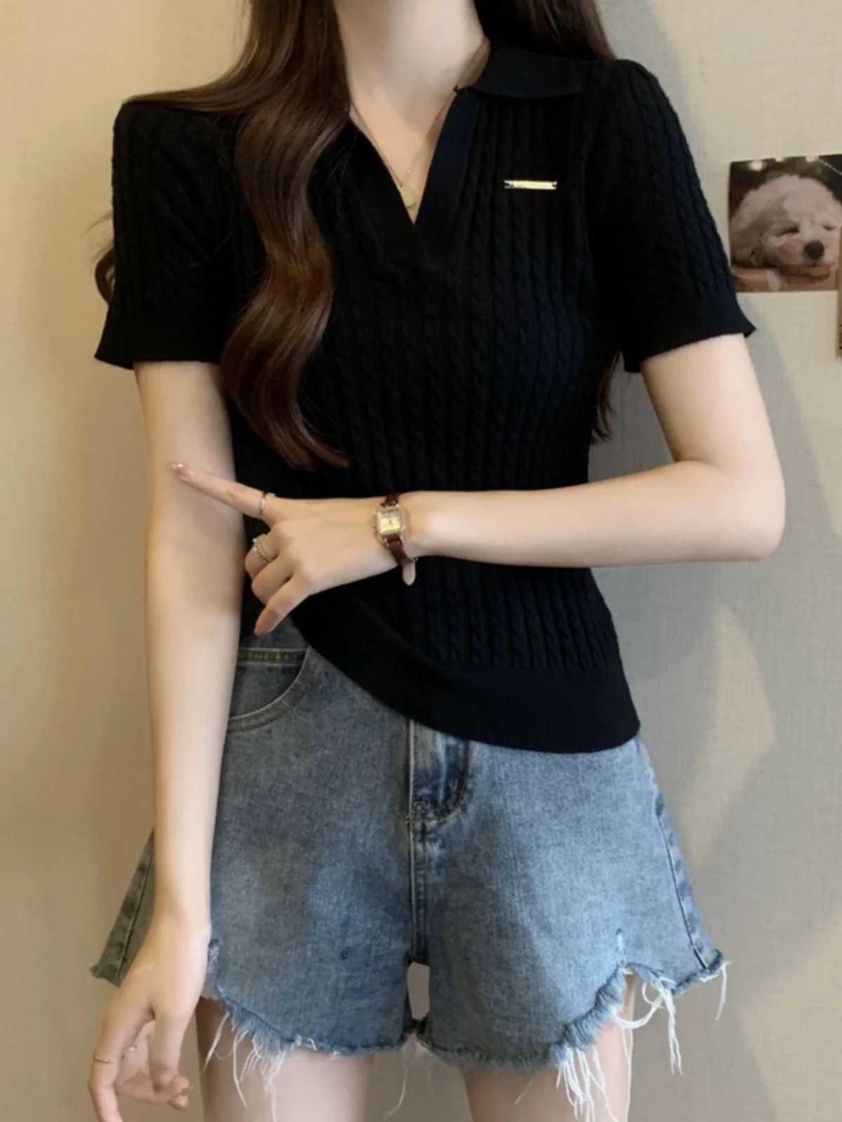 슬리밍 또는 아이스 실크 티셔츠 여성 여름 패션 안티에이징 탑 트렌디 한국 스타일 레귤러 핏 티셔츠