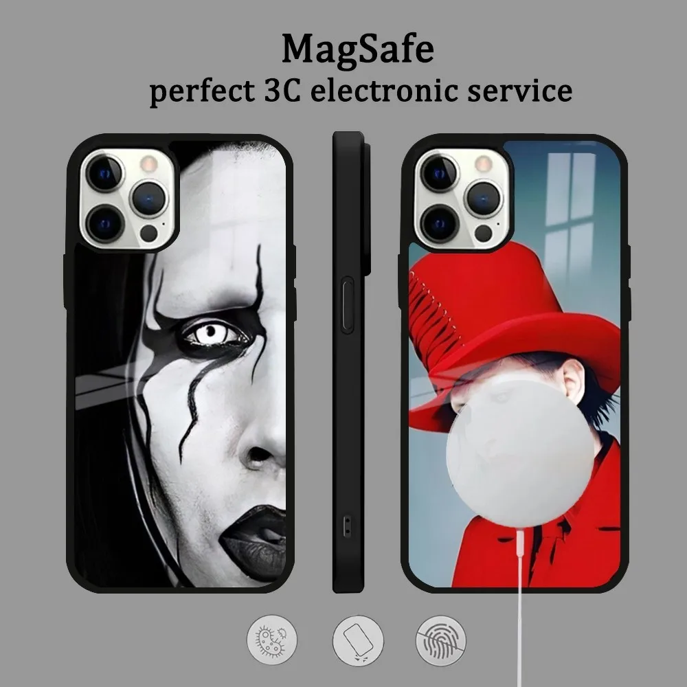 

Singer Marilyn Manson Phone Case For IPhone 16 15 14 13 12 11 Pro Max Plus Mini Magsafe Mirror Wireless Magnetic Cover