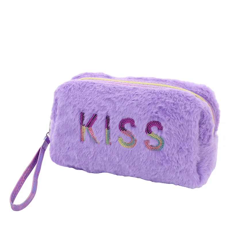 Plush Makeup Bag Cosmetic Bag for Women,Zipper Large Solid Color Travel Toiletry Bag Travel Make Up Toiletry Bag Washing Pouch