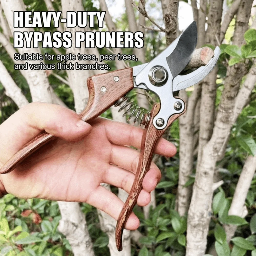 Gardening Tools Wood Grain Garden Pruner Heavy Duty Non-Slip Grip Garden Clippers Professional Ergonomic Hand Pruner Garden