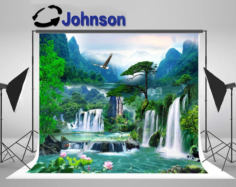 

JOHNSON Mural Mountain Waterfall Tree Floral Flower photo backdrop High quality Computer print wedding background