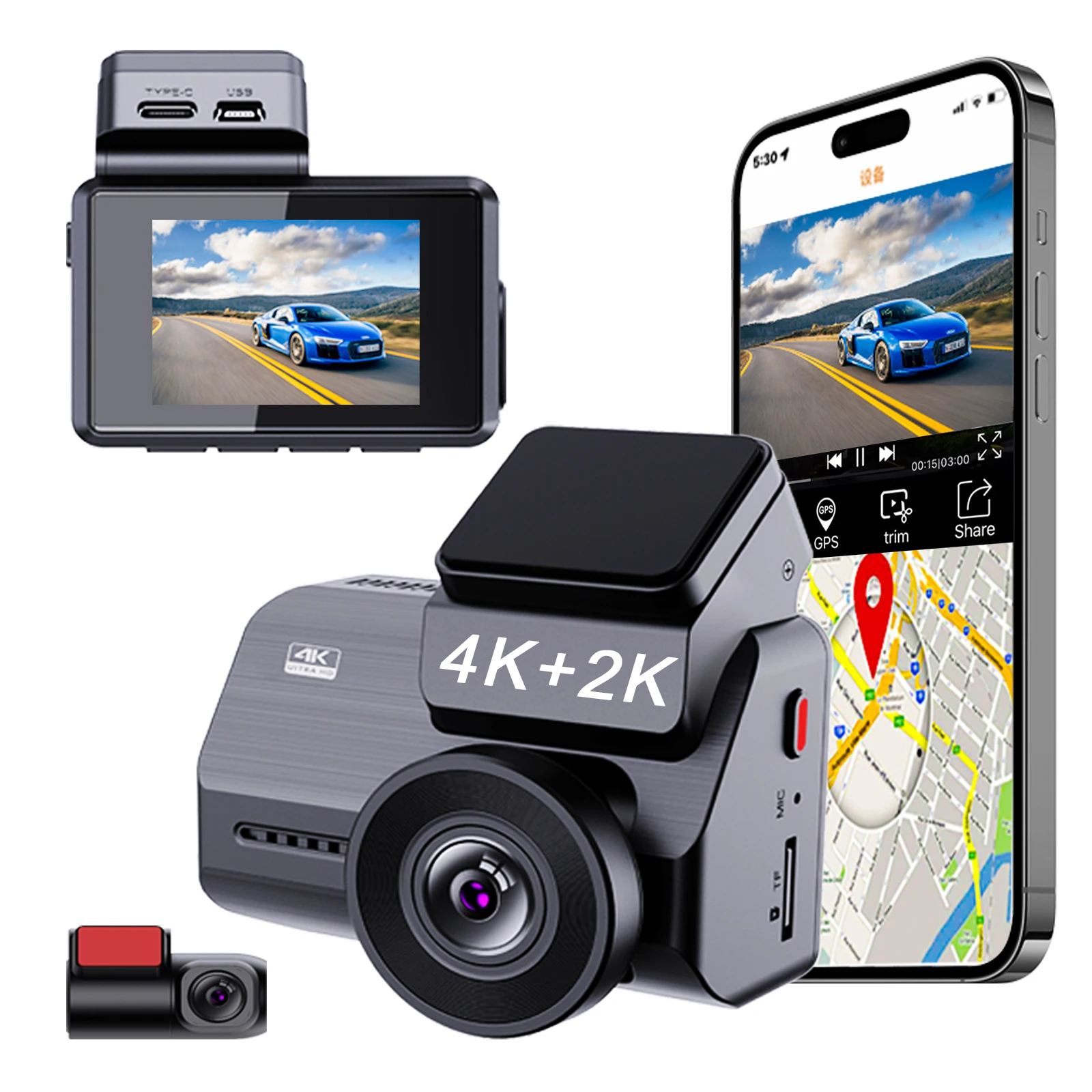 Dash Cam 2K Dual Lens - Cámara para Auto 4K de 2