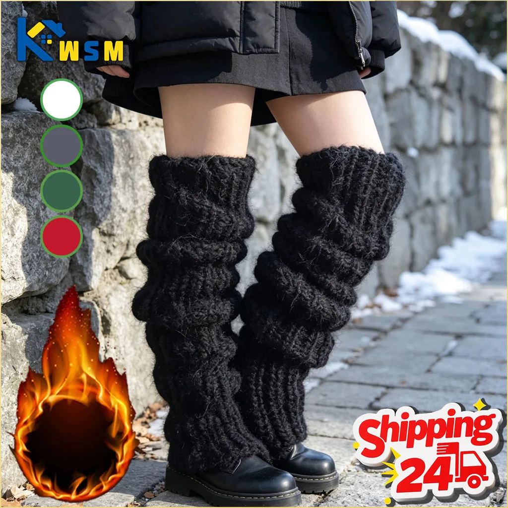 1-4Pairs Y2K Slouchy Leg Warmers Thick Oversized Knit Knee High Socks for Women Casual Streetwear Retro Outfit Party