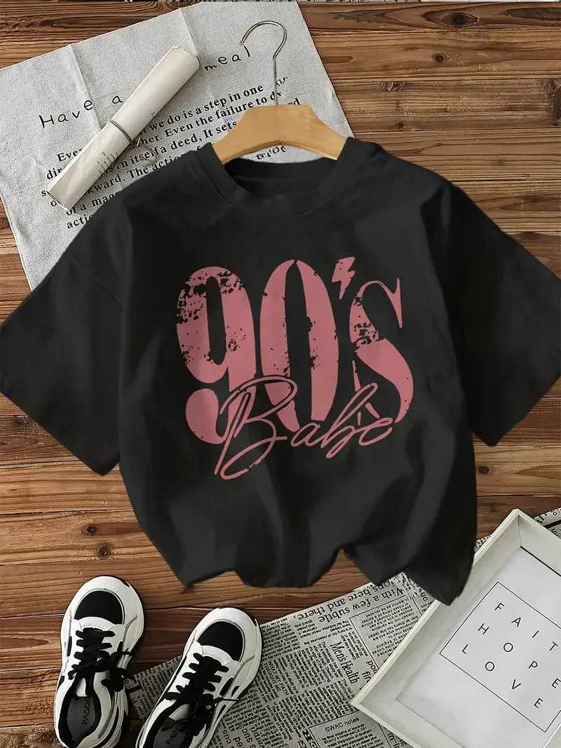 Carta impressão 90s meninas 100% algodão camisetas gráficas femininas camisetas topos roupas femininas senhoras camisetas