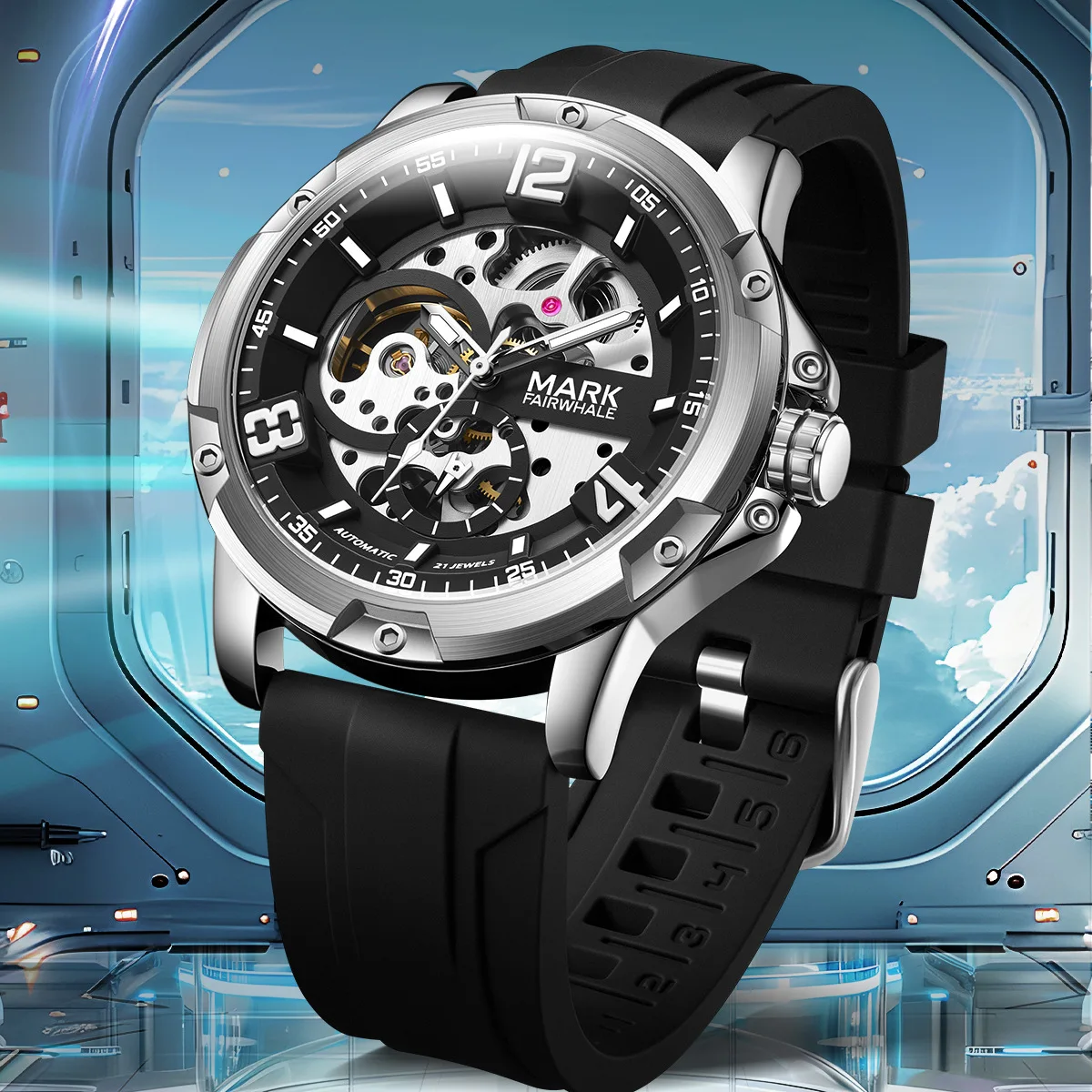 

FAIRWHALE Automatic Movement Mechanical Watch 6019 Sports Silicone Strap Tourbillon Luminous Waterproof Watches for Man Reloj